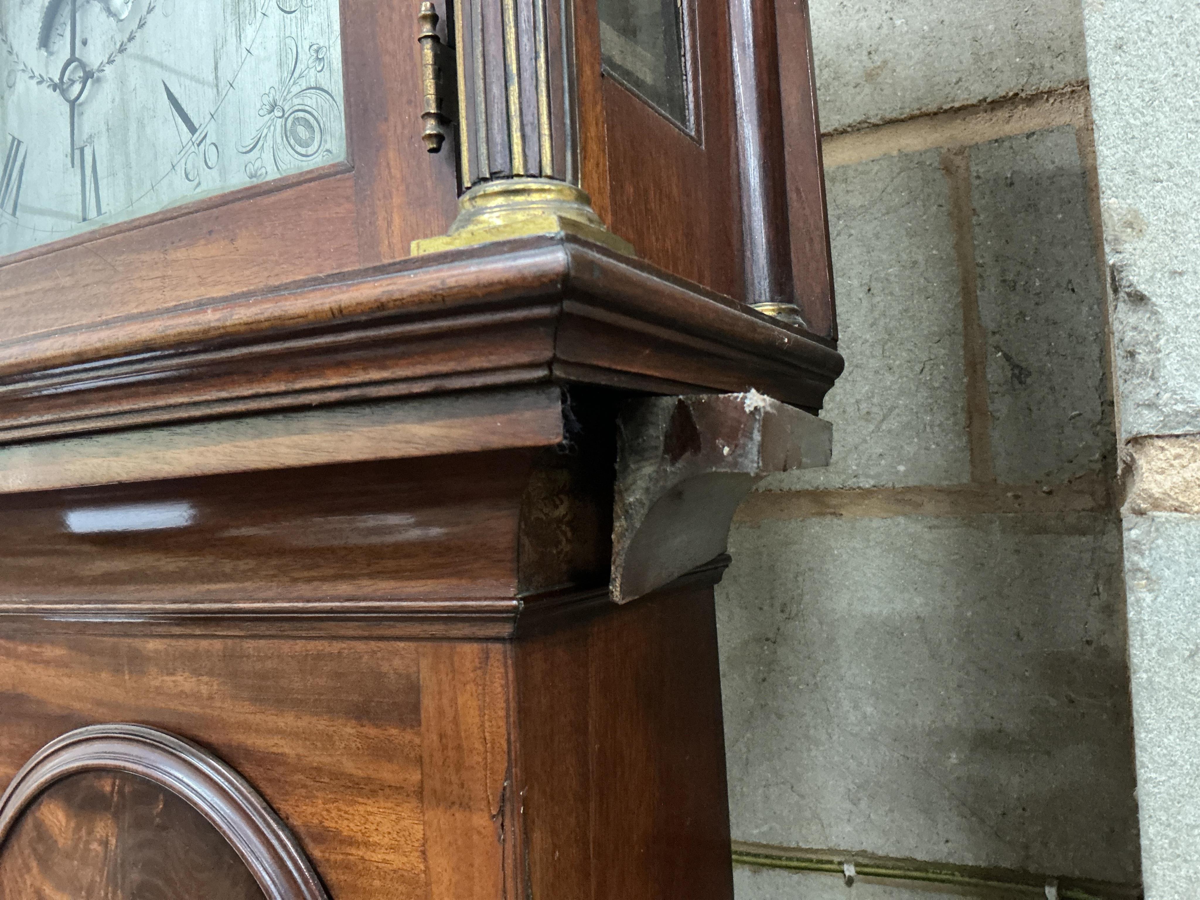 A George III mahogany eight day longcase clock, marked William Cuff, Shepton Mallet, height 222cm